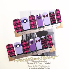 Love Girls Purple Bow Nail Arts Sticker 14 pcs/set Waterproof Nail Decals Art Sticker Gel Polish Manicure Foils Beauty Makeup