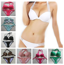 2015 halter top 2Pcs New hot swim bikinis set Bandeau Top Bottom Push Up Sexy women