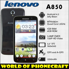 Lenovo A850 Super Big Screen MTK6582M Quad Core 1.3G 1G RAM 4G ROM Russian Language 5.5 Inch GPS original Lenovo Phones