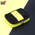 Brand Black And Yellow Panelled Make Up Cosmetic Bag Quality PU Mesh Women Makeup Bag Organizer