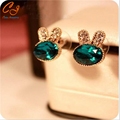 The 2016 New Wholesale Fashion Green Rhinestone Rabbit Adjustable Rings For Women