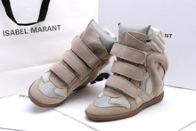 Isabel Marant suede sneakers beige height increasing womens fashion sneakers wedge shoes 2015 new style fashion