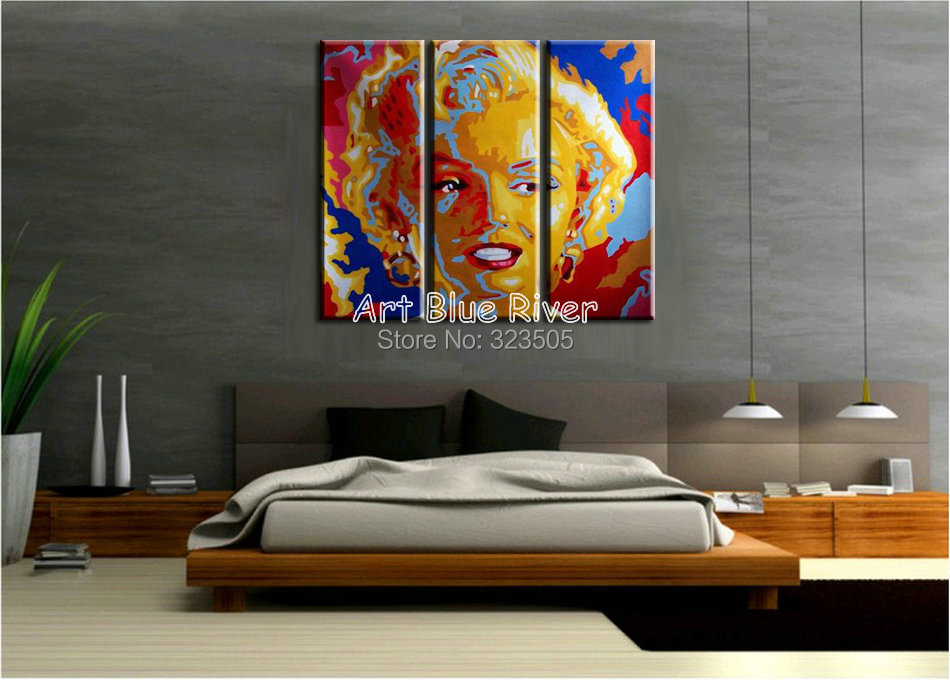 3 piece canvas art  handmade wall modern pop art colorful sets marilyn monroe  oil painting canvas for  living room decoration