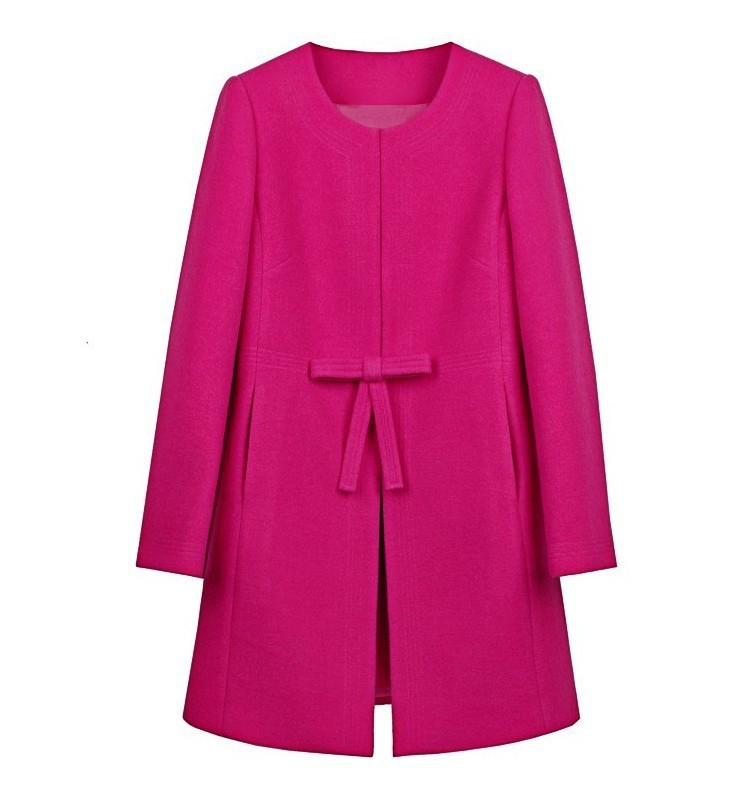 Women Woolen Slim Jacket Winter Coat Plus Size Female Long Sleeve Round Neck Bowknot Warm Fashion Overcoat (4)
