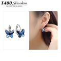 2014 trendy jewelry T400 made with swarovski elements pendientes butterfly shape earrings for women 2377 free