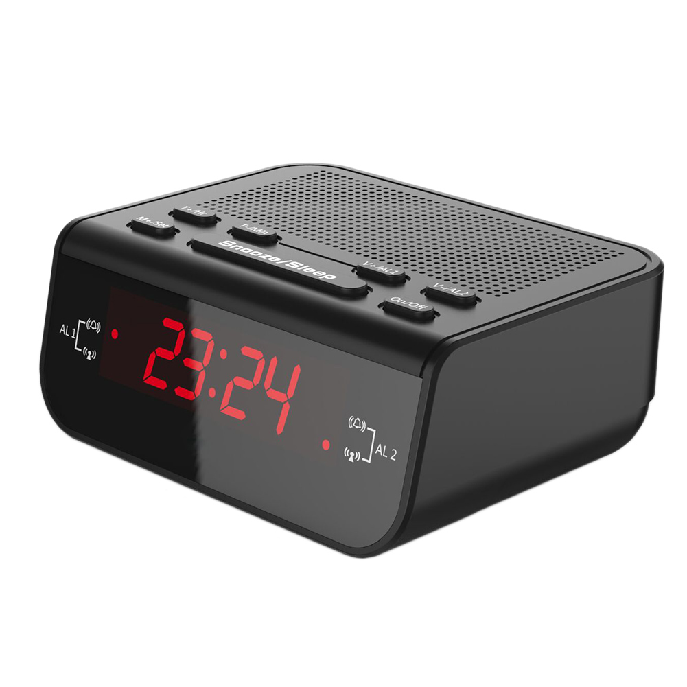 Modern Compact Digital Alarm Clock FM Radio with Dual Alarm Buzzer Snooze Sleep Timer Red LED Time Display Clock