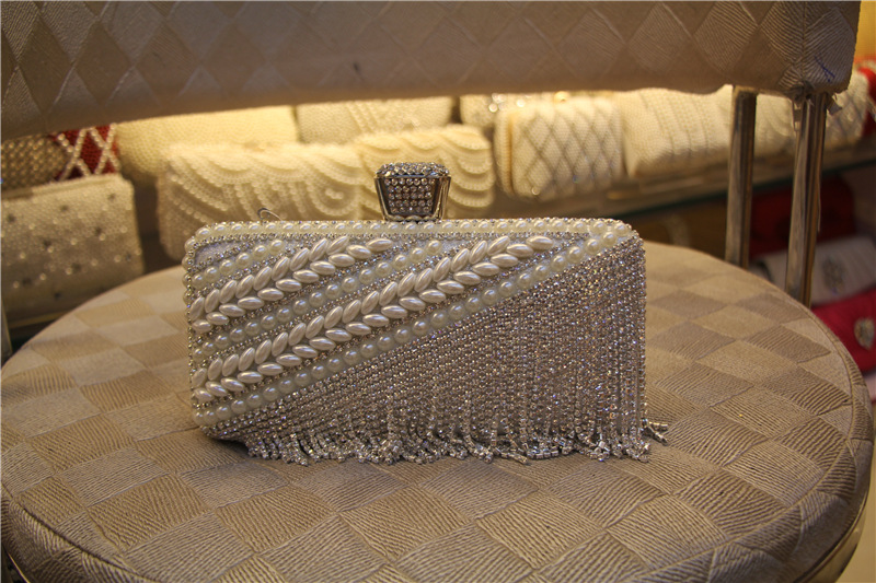 Фотография Fashion tassels evening box bags women pearl clutch handbags