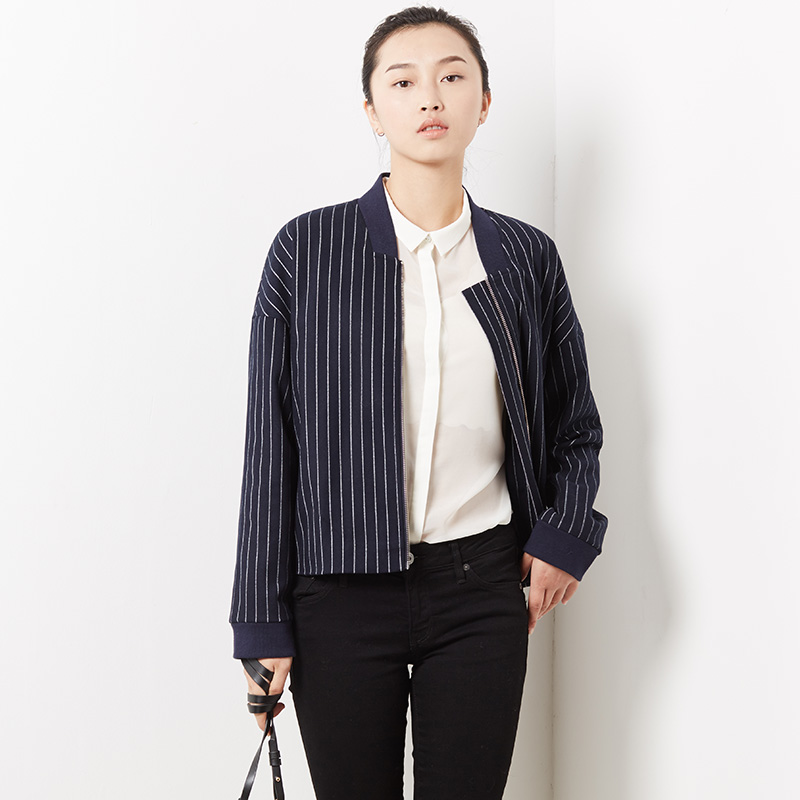 2016 New High Quality Women's Fashion Jackets Stand Collar Zipper Striped Wide-waisted Soft Comfortable Women Coats 3J001