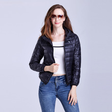 Women winter ultra light hooded duck down jackets women slim thin long sleeve parka zipper coats pockets solid family look