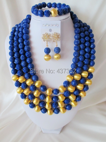 Navy Blue Lovely Party Jewelry set Nigerian Wedding African Artificial Coral  Beads Jewelry Set Free Shipping CPS3813