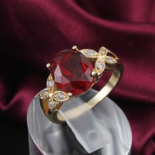 GALAXY New Fashion Red Crytal Ruby Ring Jewelry Real 18K Gold Plated CZ Diamond Wedding Rings