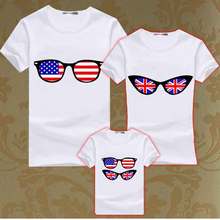 Fashion Family font b T Shirt b font Boys Girl Couple Matching Clothes Kids Flag Glasses
