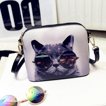 2016 Fashion Korean Style Shell Tote Cats Printing Women Handbag Women PU leather Messenger Bag Small Bag ZB-518