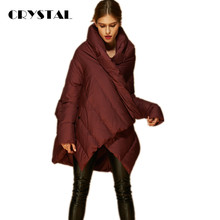 2016 New Fashion Designer Women’s Winter Coat 90% White Duck down Irregular Medium Long Parka Red / Black Free Size