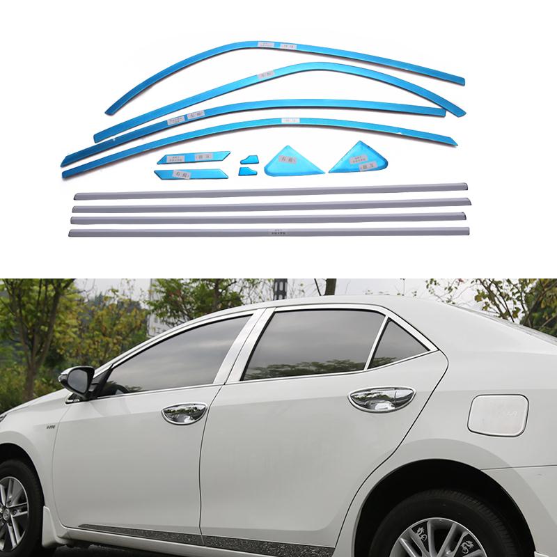 14/20Pcs/Set Full Window Trim Decoration Strips For Toyota Corolla 2013 2014 2015 Stainless Steel Car Styling