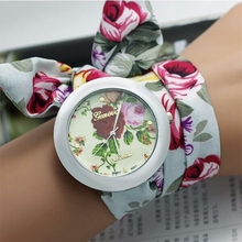 Women Fashion Flower Watches 2015 Floral Pattern Ribbon Strap Quartz Watch Wristwatches For Ladies Casual Clock Analog Relogio