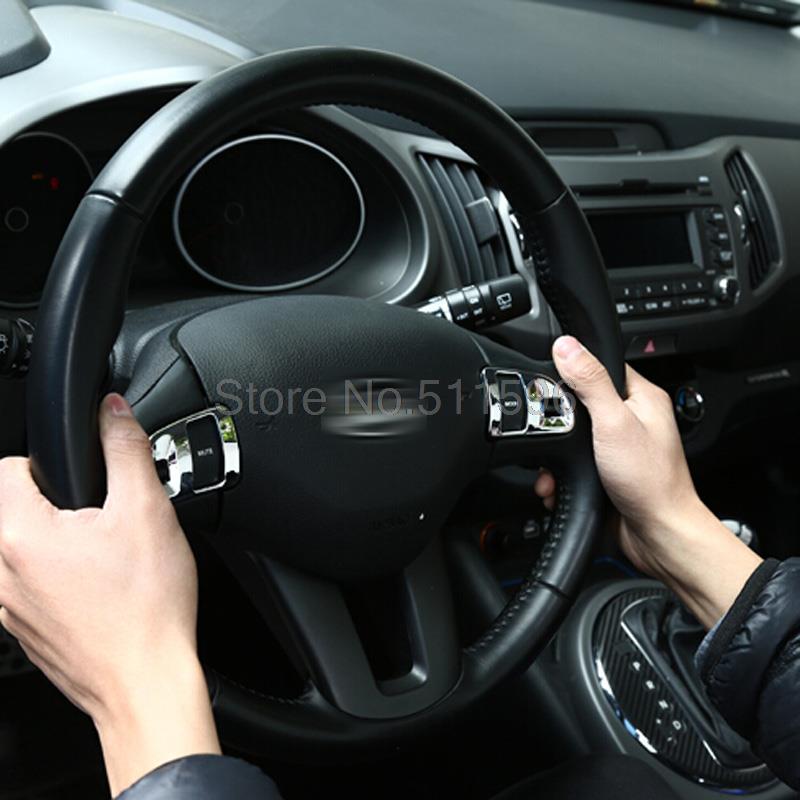 For Kia Sportage R 2010 2011 2012 2013 2014 Inner ABS Chrome Steering Wheel Cover Steering Wheel Interior Car Styling Trim 2 PCS