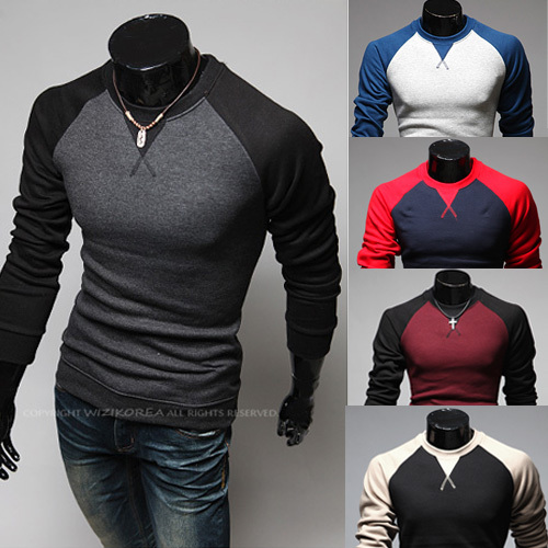 2015 Men\'S Fashion Stitching Round Neck Long-Sleev...