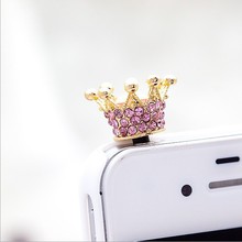 Luxury Korean  noble  crown  dustproof plug Mobile Phone dust plug 3.5mm 4/4s/5/5s/6/6plus Andriod cellphone plug