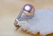 100 real freshwater pearl ring for women 925 sterling silver adjustable ring with AAA zircon 9