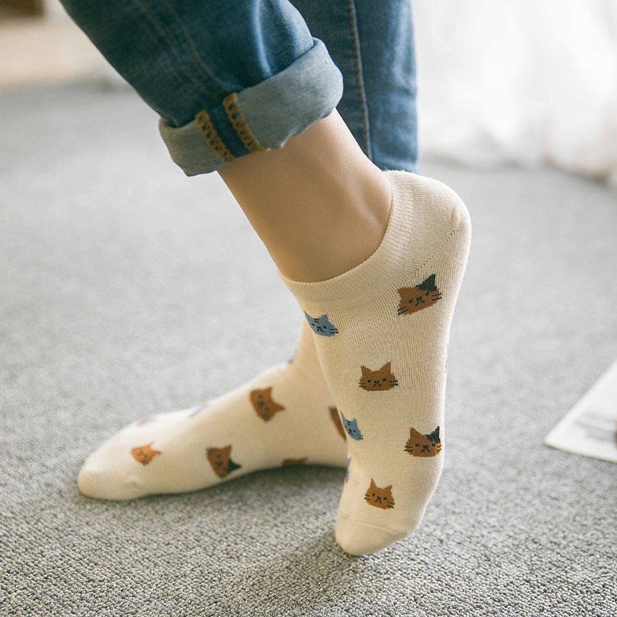Новый мультфильм cute cat face тонкий срез невидимые мелкой рот женские хлопчатобумажные носки короткие трубки носки весной и summer