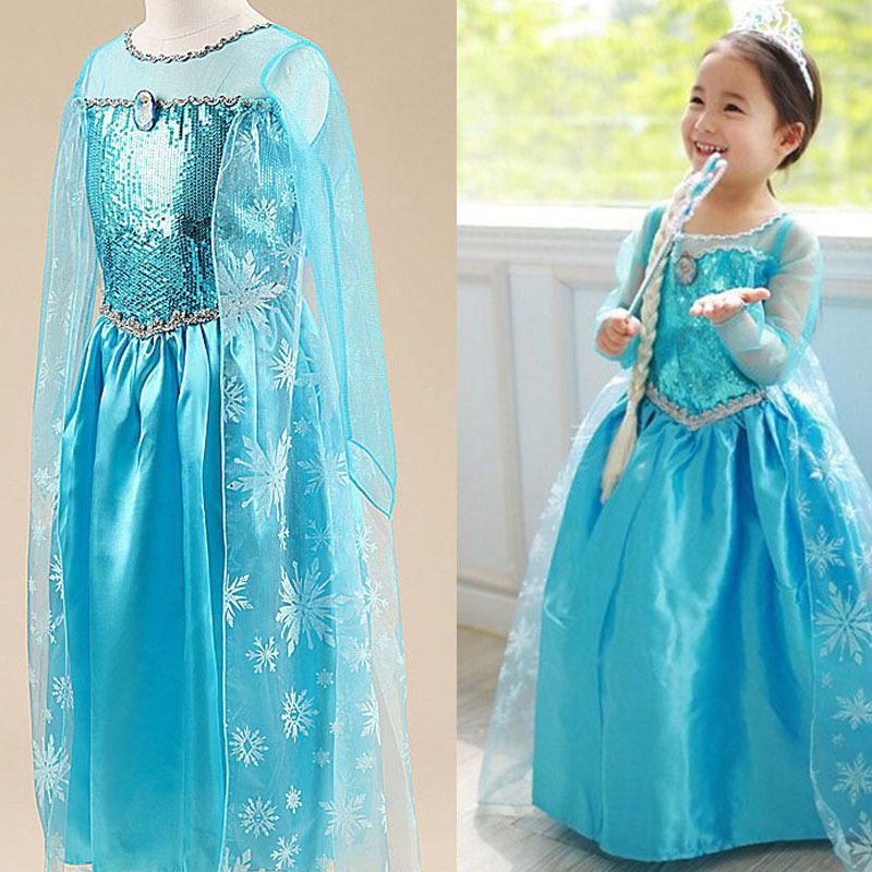 2015 elsa dress girls Cosplay Dress Costume snow queen princess anna Dress Kids party dresses fantasia infantis vestido Menina