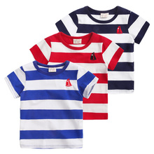 The boy girl striped short sleeve T-shirt summer 2016 child baby cotton casual tops tees T-shirt little chidren clothes 1034 24