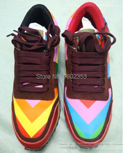 Valentine 2015 New Fashion Sneakers For Women Lace Up Rainbow Multicolor Studded Fashion Sneakers Brand Genuine