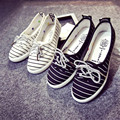 Fashion Women Casual Shoes Ballet Flats Loafers Breathable Women Flats Lace up Striped Canvas Flats Shoes