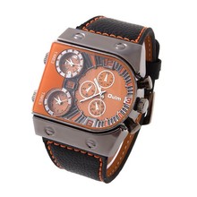 Oulm 9315 del hombre deportes zona horaria múltiple Quart barco uñas militar reloj 3-Movt cuarzo especial diseño único Dial banda de cuero
