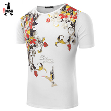 TOP Quality Mens luxury brand Floral print clothes Slim Stretch Summer Men T-shirt Sport T Shirt Men Fitness Clothing 3XL