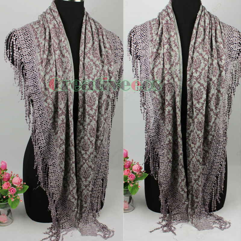 New Stylish Vintage Unique Tribal Style Printed Lace TrimLong Tassel Triangle Scarf Shawl Wrap New