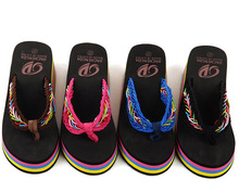 Free shipping summer new casual fashion high-heeled sandals women wedge slippers flip flops Rainbow beach slippers