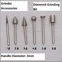 Free Shipping 6pcs/set Diamond Grinding burr 3x8mm Coated Grinder Head for grinder.Grinding gemstones,glass,Mohs 10 degree.