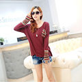 Geometric printed stitching T shirt Casual Loose Thin Bat Long sleeve Top