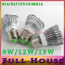free shipping 1pcs 9W 12W 15W E27 E14 GU10 MR16 LED Bulbs Light 85 265V Dimmable