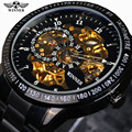 2016 Famous Brand Winner Luxury Fashion Vintage Steel Stainless Black Dial Men Mechanical Skeleton Watch For