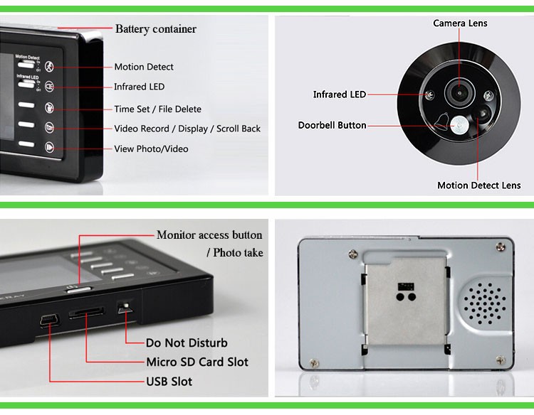 IR Infrared Video Peephole Camera Door Bell Digital Door Viewer With USB + TF card