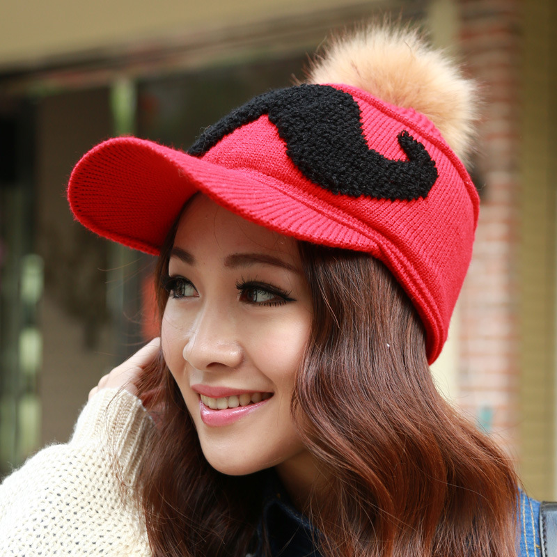 Autumn and winter plus velvet thickening warm hat women s mustache knitted hat rabbit fur ball