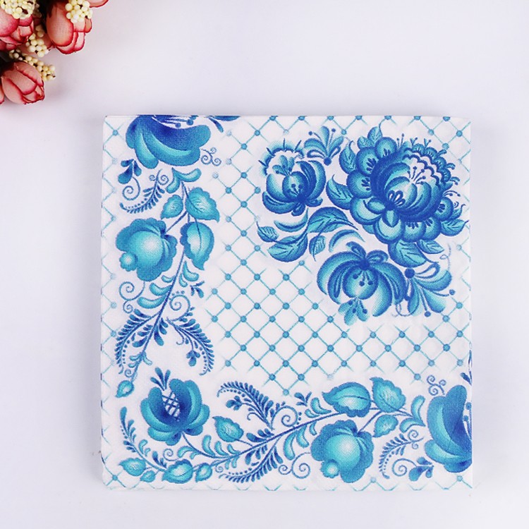 20pcs 2Layer Blue Flower Wedding Paper Napkins Wedding Decoration