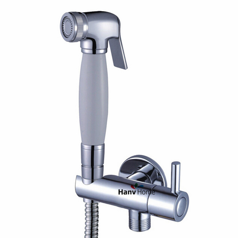 Brass & Ceramics Toliet Hand held Bidet Spray Douche Sprayer Shower Set Shattaf Nozzle Jet & Diverter Valve T-adapter Holder