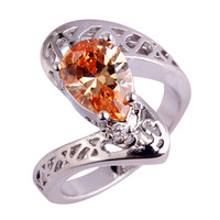 Art Deco Pear Cut Twinkling Champagne Morganite 925 Silver Ring Size 6 7 8 9 Jewelry Rings Women Gift Wholesale Free Shipping