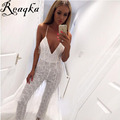 Sexy Gold White Tassel Sequined V Neck Sling Jumpsuits 2016 New long Rompers Europe club Nightclubs