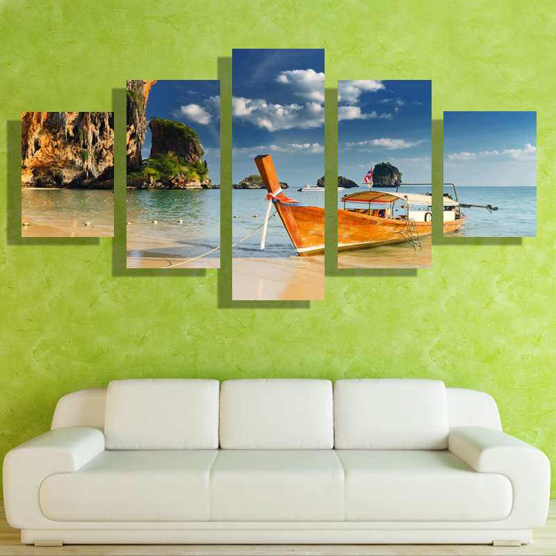 Hoge kwaliteit schilderijen boten promotie winkel voor hoge ... Schilderij strand woonkamer