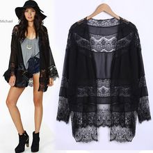 Fashion New Autumn Women’s Long Sleeve Chiffon Lace Stitching Kimono Tops Stitch Cardigan Coat Tops Blouse SV22