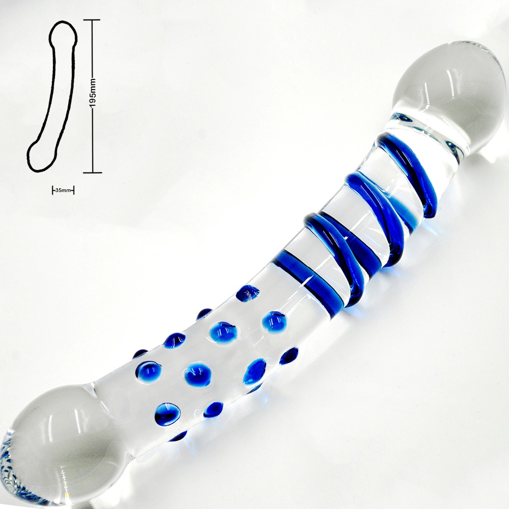 Double Ended Headed Pyrex Glass Dildo Crystal Fake Penis Anal Butt Plug 1191