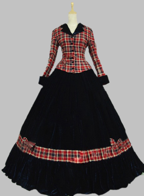 Pink Civil War Ball Gown Dress font b Tartan b font Velvet Reenactment Clothing Theatre Wear