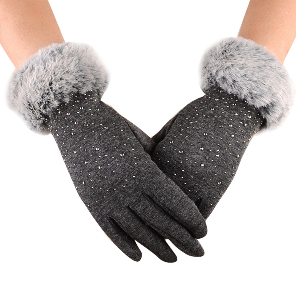 Women Full Finger Gloves Faux Fur 