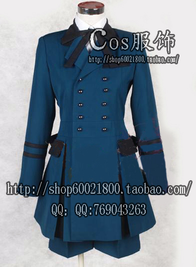 2015 New Sale Freeshipping Adult Unisex Cotton Microfiber Butler Cosplay Ciel Phantomhive Dark Costume custom Made