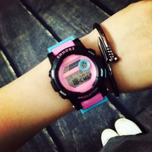 Cute Fashion Digital LED Stop Watch Rubber Watch Wristwatches Gift Hours for Women Girls Children Black Pink